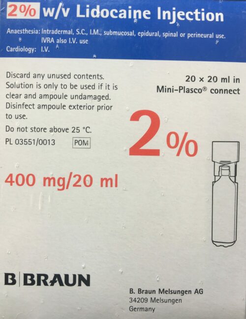 BBraun Ampoule Lidocaine Injection 2% 20ml (Box 100) - Image 2