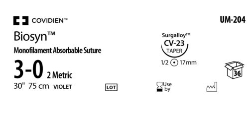 Biosyn Suture 3-0, 17mm, 1/2C, 75cm (Box of 36)